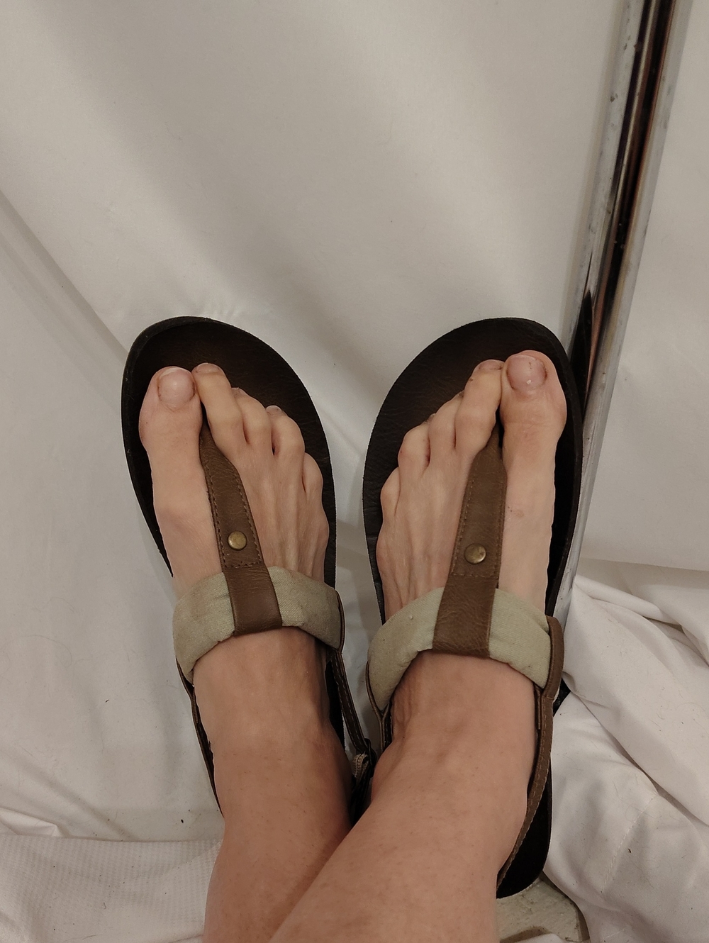 Comfort T-Strap Women’s Sandals in Brown and Cream